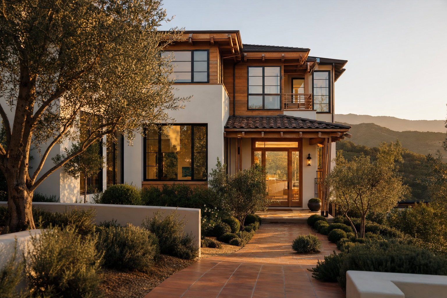 Modern California home at golden hour, Southern California real estate